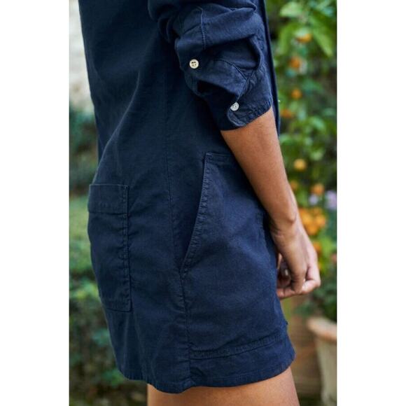 FRANK & EILEEN M Medium Navy Performance Linen Ireland Long Slv Playsuit Romper - Picture 5 of 9